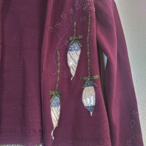Main Line by Eagles Eye Maroon Holiday Cardigan Sweater Women's Small - Picture 5 of 6